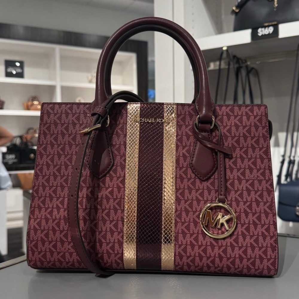 Michael Kors Burgundy and Gold Women's Bag